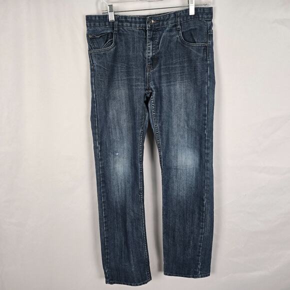 DKNY Mott Jeans Women's 20 (waist 32) Blue Dark Wash Slightest Distress Straight - Picture 1 of 16